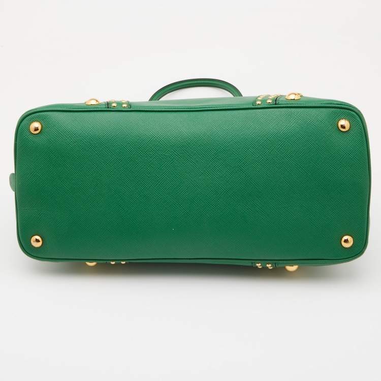 Pre Owned Prada Green Saffiano Leather Promenade Studded Satchel