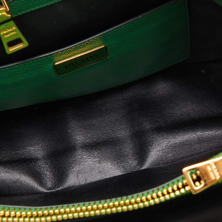 Pre Owned Prada Green Saffiano Leather Promenade Studded Satchel