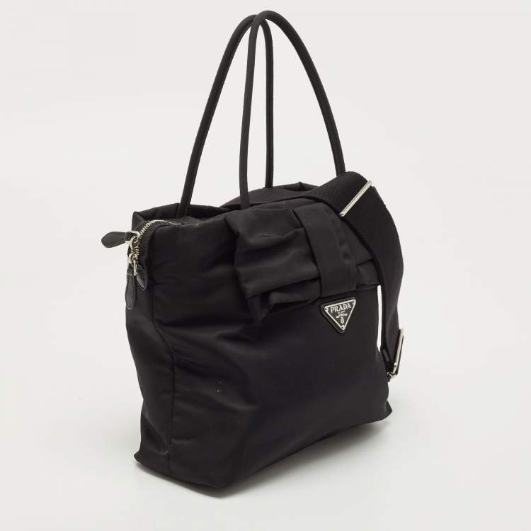 Pre Owned Prada Black Tessuto Nylon Bow Tote