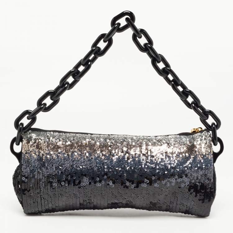 Pre Owned Prada Black Ombre Sequins Logo Chain Clutch