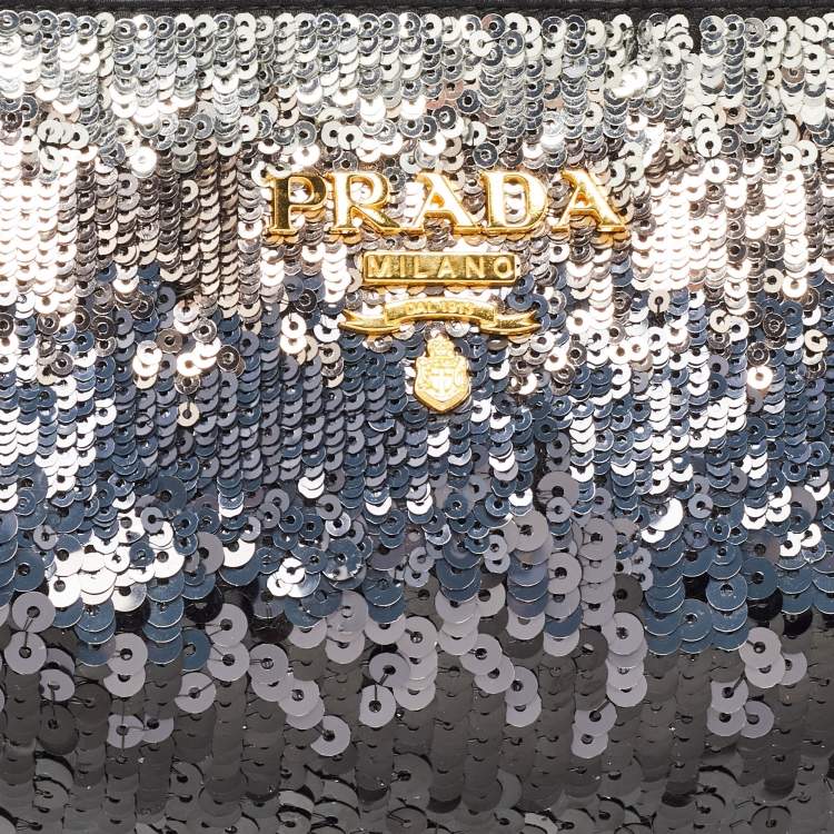 Pre Owned Prada Black Ombre Sequins Logo Chain Clutch