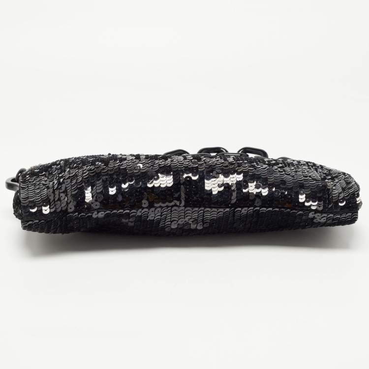 Pre Owned Prada Black Ombre Sequins Logo Chain Clutch