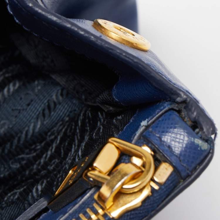 Pre Owned Prada Navy Blue Saffiano Lux Leather Large Galleria Double Zip Tote