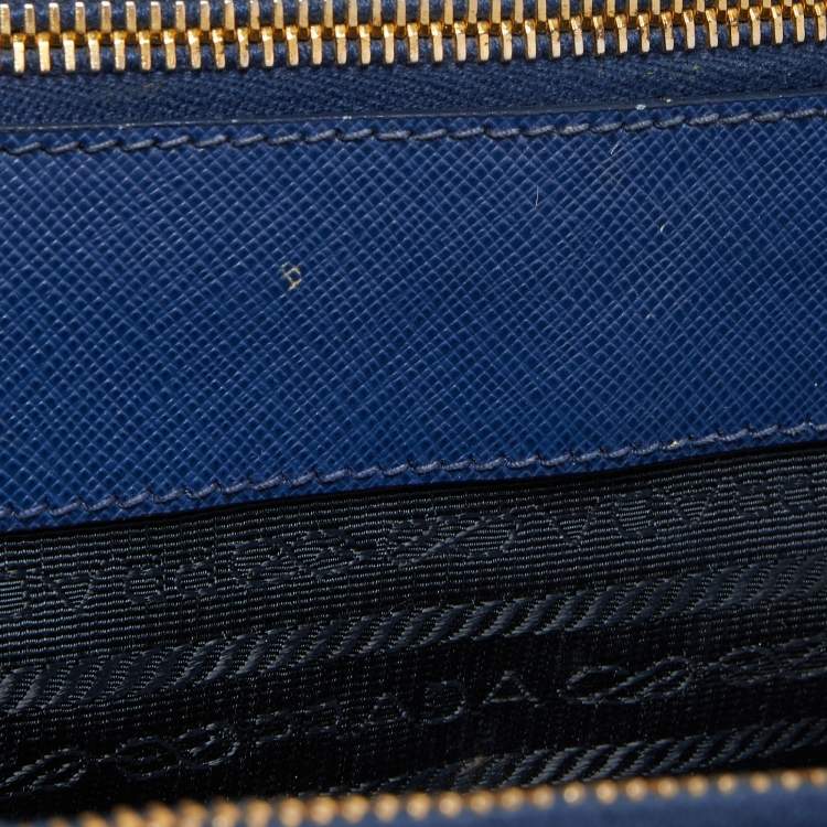 Pre Owned Prada Navy Blue Saffiano Lux Leather Large Galleria Double Zip Tote