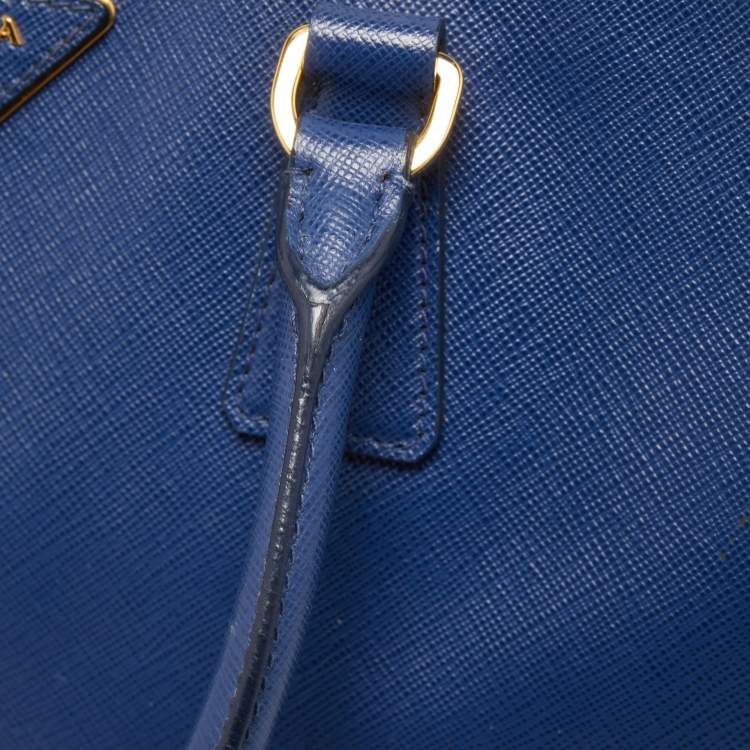 Pre Owned Prada Navy Blue Saffiano Lux Leather Large Galleria Double Zip Tote