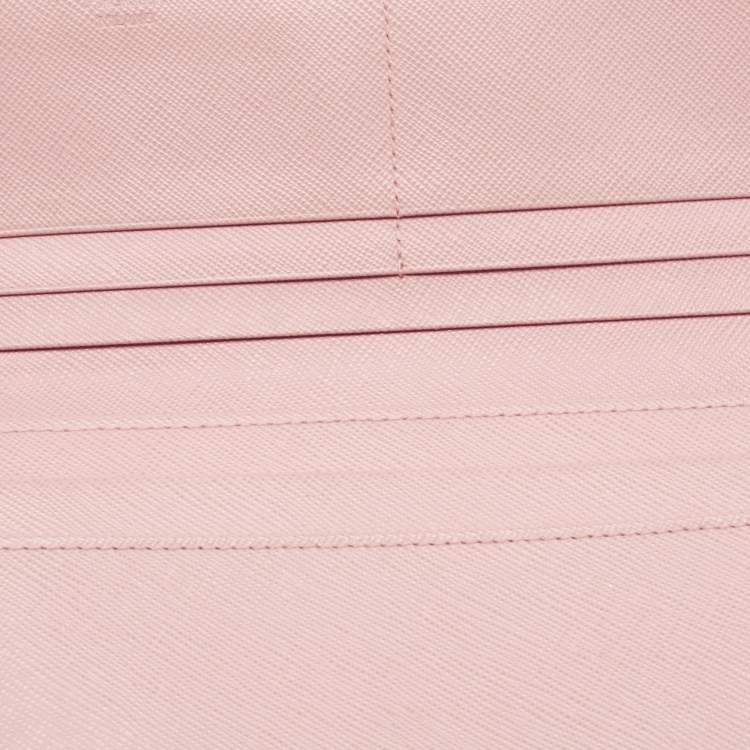 Pre Owned Prada Light Pink Saffiano Leather Logo Flap Continental Wallet