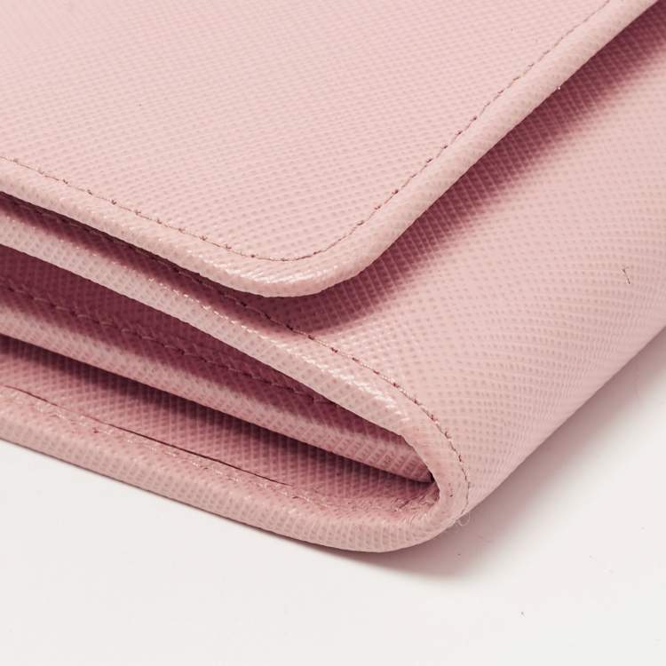 Pre Owned Prada Light Pink Saffiano Leather Logo Flap Continental Wallet