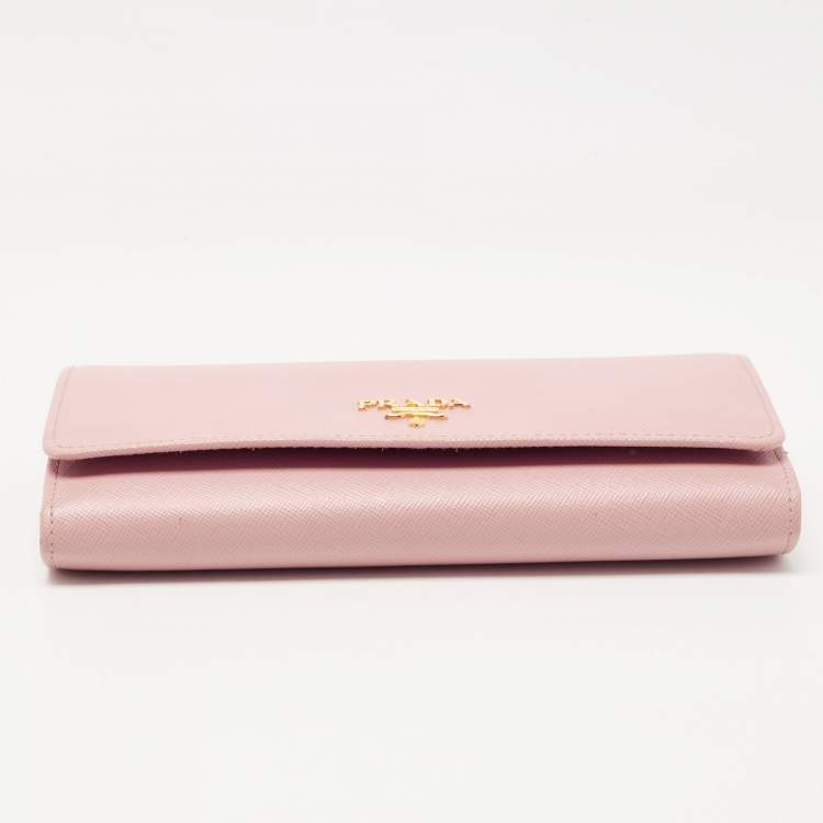 Pre Owned Prada Light Pink Saffiano Leather Logo Flap Continental Wallet