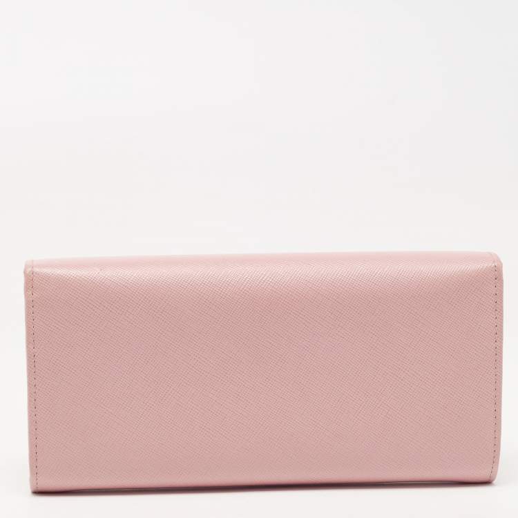 Pre Owned Prada Light Pink Saffiano Leather Logo Flap Continental Wallet