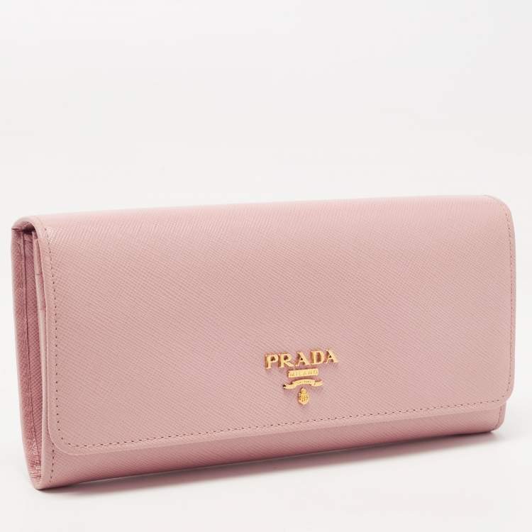 Pre Owned Prada Light Pink Saffiano Leather Logo Flap Continental Wallet