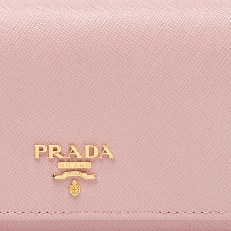 Pre Owned Prada Light Pink Saffiano Leather Logo Flap Continental Wallet