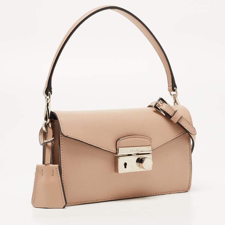Pre Owned Prada Beige Saffiano Leather Mini Sound Crossbody Bag