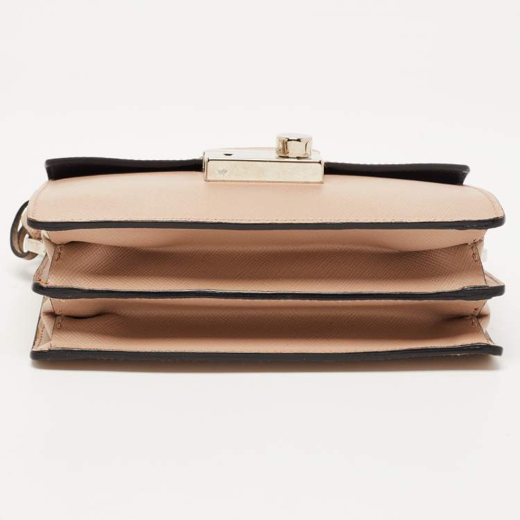 Pre Owned Prada Beige Saffiano Leather Mini Sound Crossbody Bag