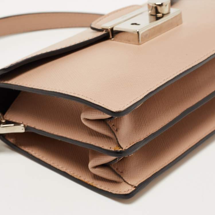 Pre Owned Prada Beige Saffiano Leather Mini Sound Crossbody Bag