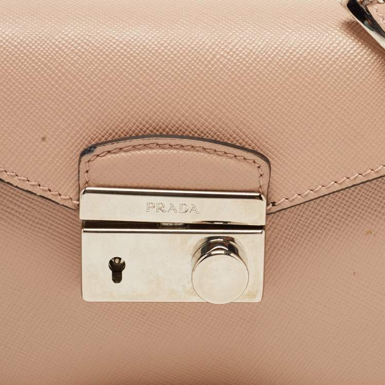 Pre Owned Prada Beige Saffiano Leather Mini Sound Crossbody Bag