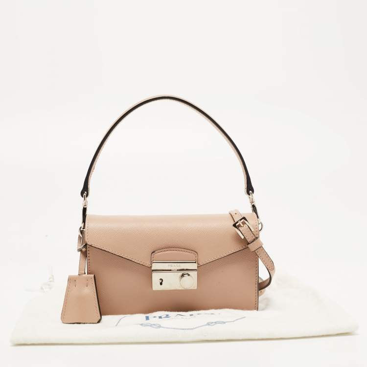 Pre Owned Prada Beige Saffiano Leather Mini Sound Crossbody Bag