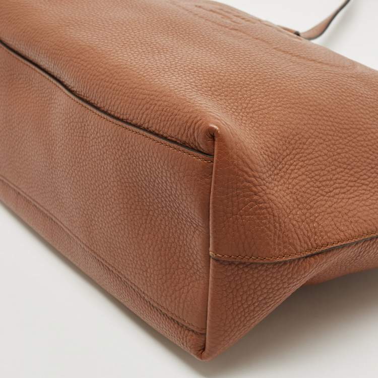 Pre Owned Prada Brown Vitello Danio Leather Logo Embossed Tote