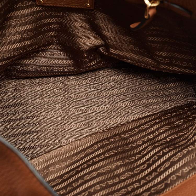 Pre Owned Prada Brown Vitello Danio Leather Logo Embossed Tote