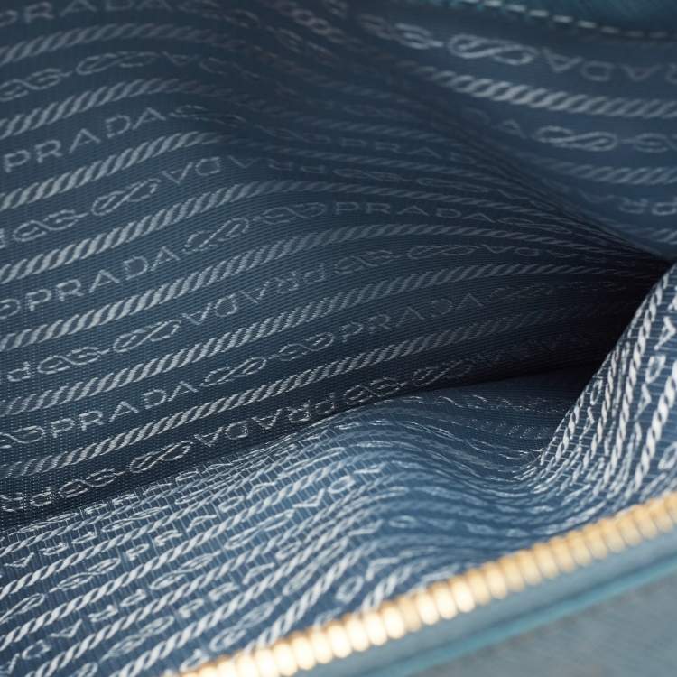 مملوكة مسبقًا Prada Blue Saffiano Lux Leather Small Double Zip Tote