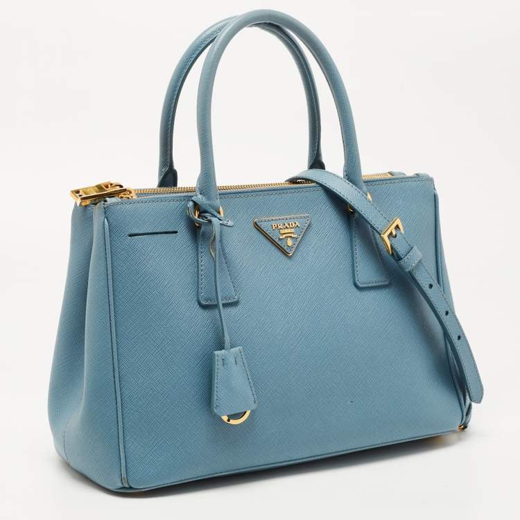 مملوكة مسبقًا Prada Blue Saffiano Lux Leather Small Double Zip Tote