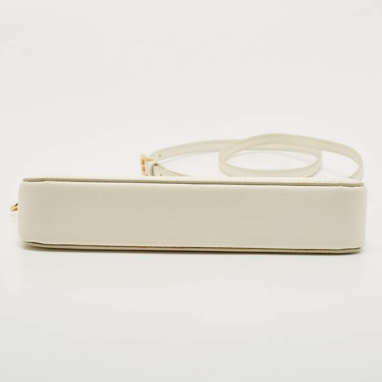 مملوكة مسبقًا Prada White Saffiano Lux Leather Front Pocket Crossbody Bag