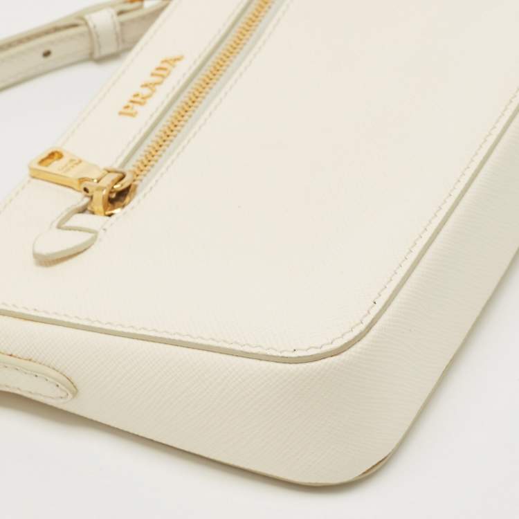 مملوكة مسبقًا Prada White Saffiano Lux Leather Front Pocket Crossbody Bag