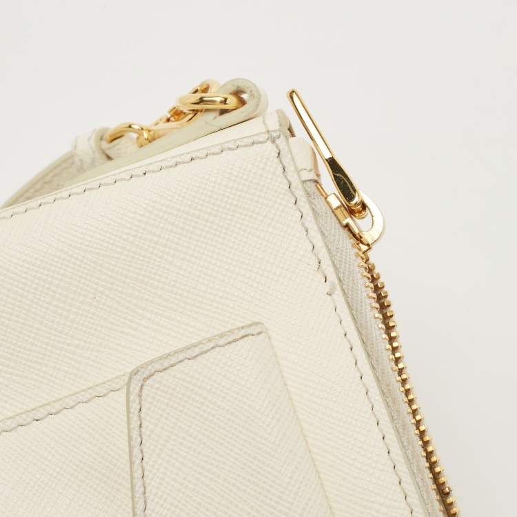 مملوكة مسبقًا Prada White Saffiano Lux Leather Front Pocket Crossbody Bag