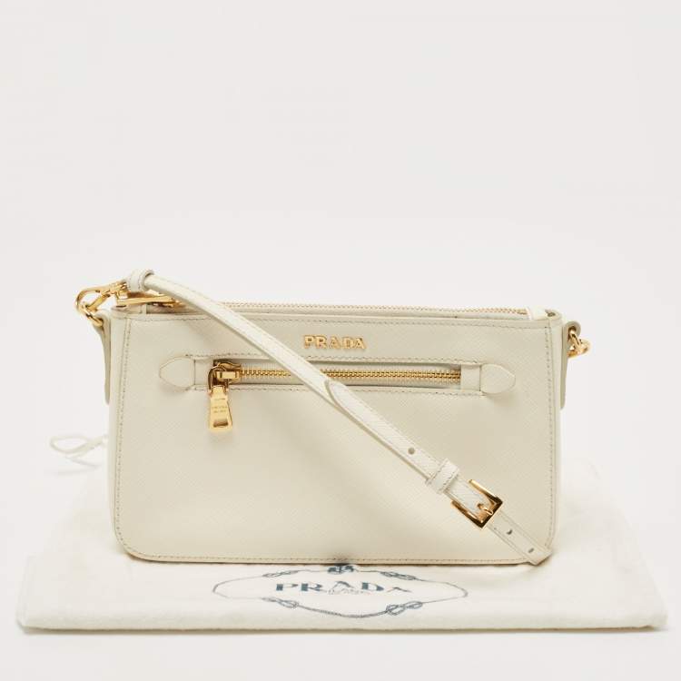 مملوكة مسبقًا Prada White Saffiano Lux Leather Front Pocket Crossbody Bag