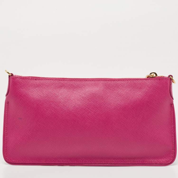 Pre Owned Prada Pink Saffiano Leather Top Zip Clutch Bag