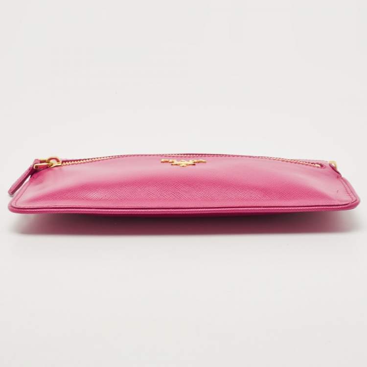 Pre Owned Prada Pink Saffiano Leather Top Zip Clutch Bag