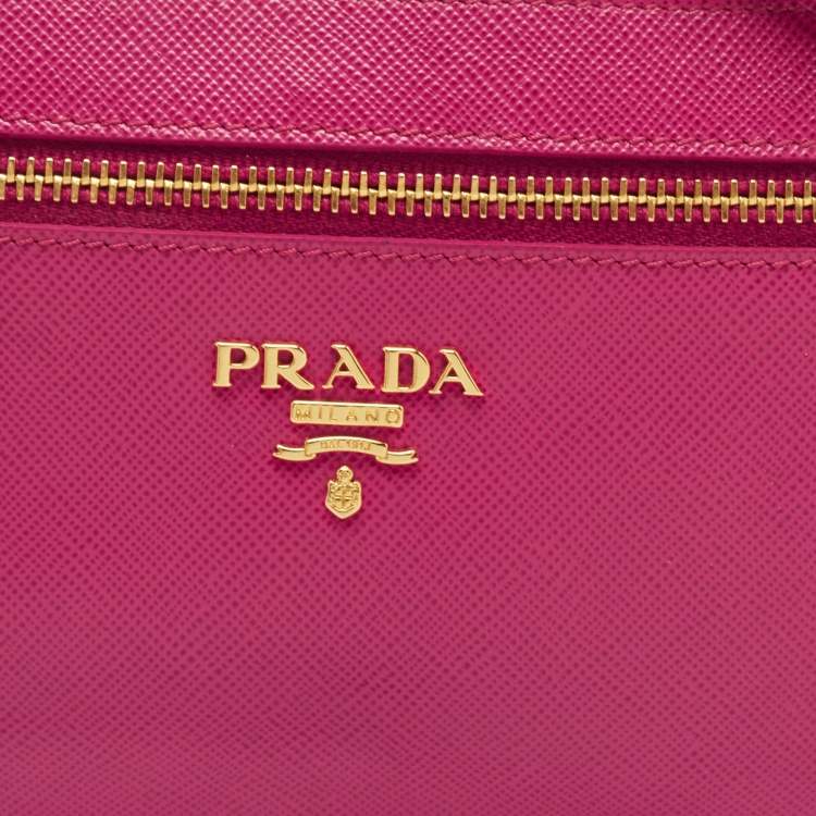 Pre Owned Prada Pink Saffiano Leather Top Zip Clutch Bag