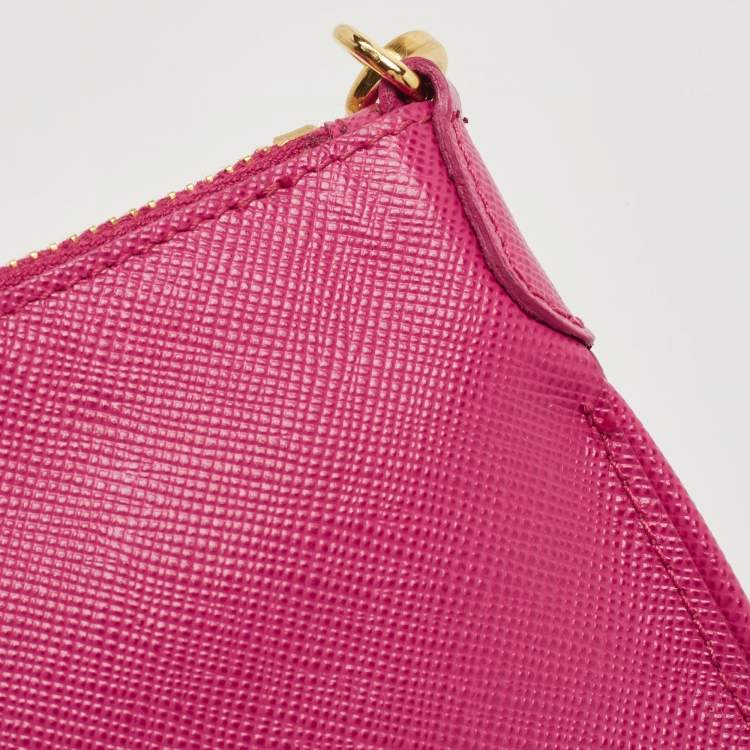 Pre Owned Prada Pink Saffiano Leather Top Zip Clutch Bag