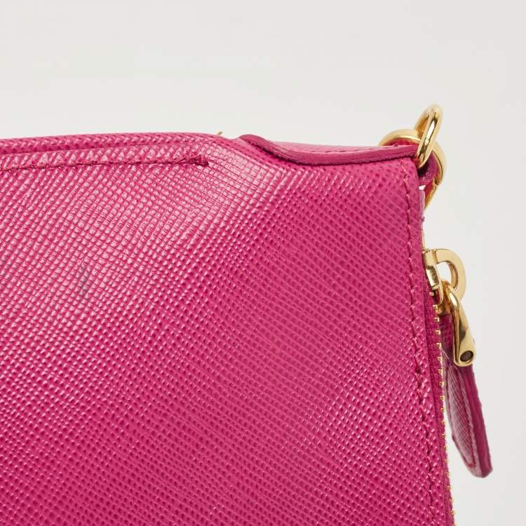 Pre Owned Prada Pink Saffiano Leather Top Zip Clutch Bag
