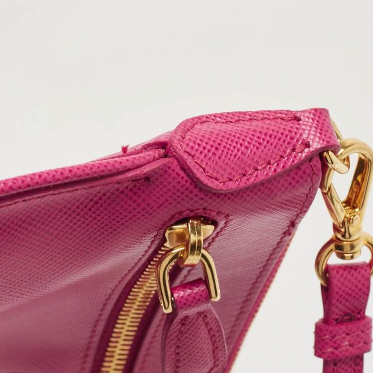 Pre Owned Prada Pink Saffiano Leather Top Zip Clutch Bag