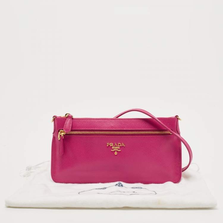 Pre Owned Prada Pink Saffiano Leather Top Zip Clutch Bag