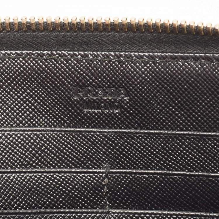 Pre Owned Prada Black Saffiano Metal Leather Bow Zip Around Wallet