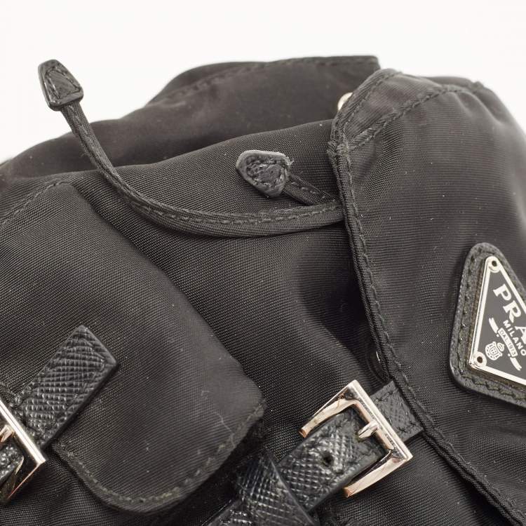 Pre Owned Prada Black Nylon Logo Mini Drawstring Backpack