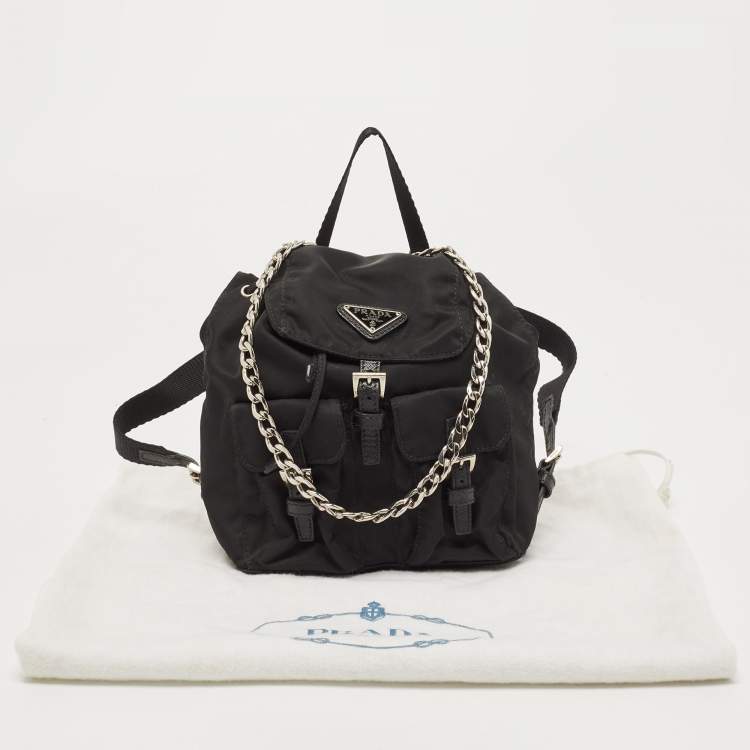 Pre Owned Prada Black Nylon Logo Mini Drawstring Backpack