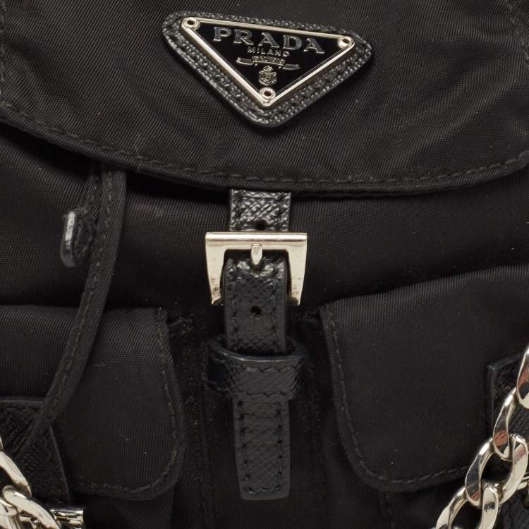 Pre Owned Prada Black Nylon Logo Mini Drawstring Backpack