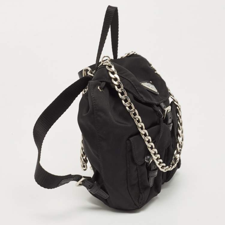 Pre Owned Prada Black Nylon Logo Mini Drawstring Backpack