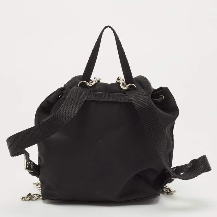 Pre Owned Prada Black Nylon Logo Mini Drawstring Backpack