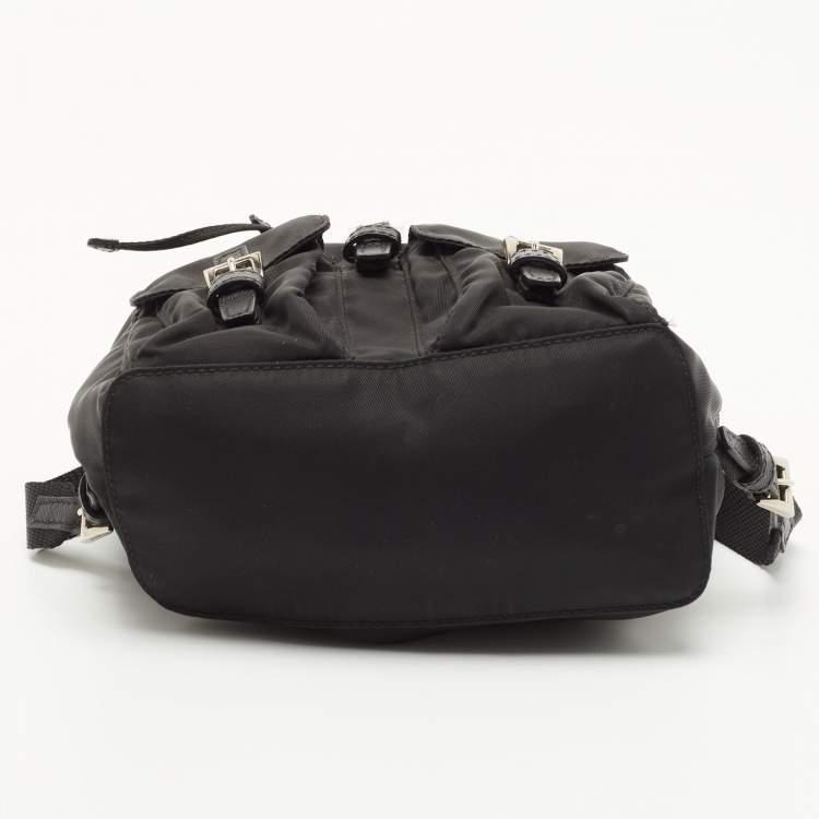 Pre Owned Prada Black Nylon Logo Mini Drawstring Backpack