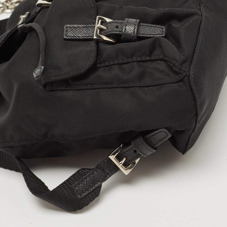 Pre Owned Prada Black Nylon Logo Mini Drawstring Backpack