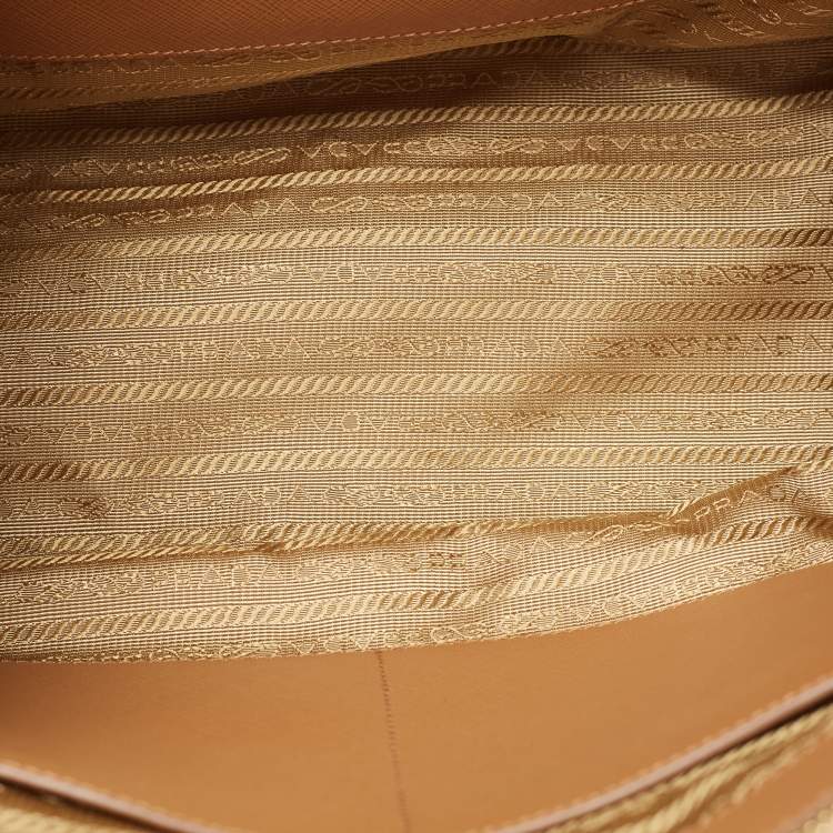 Pre Owned Prada Tan/Orange Saffiano Lux Leather Medium Double Zip Tote