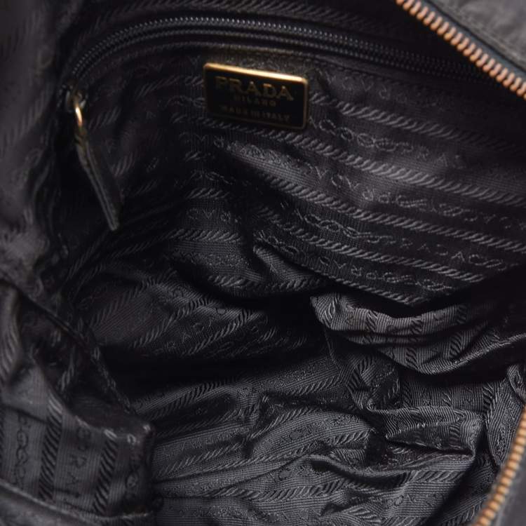 Pre Owned Prada Black Quilted Nylon and Leather Logo Flap Chain Bag