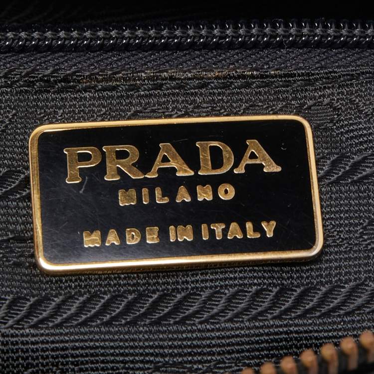 Pre Owned Prada Black Quilted Nylon and Leather Logo Flap Chain Bag