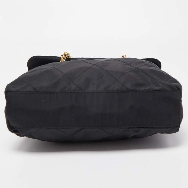 Pre Owned Prada Black Quilted Nylon and Leather Logo Flap Chain Bag