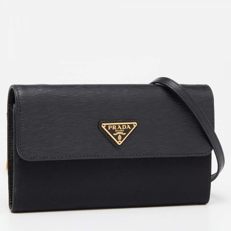 Pre Owned Prada Black Nylon and Leather Flap Crossbody Bag 