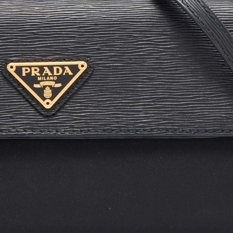 Pre Owned Prada Black Nylon and Leather Flap Crossbody Bag 