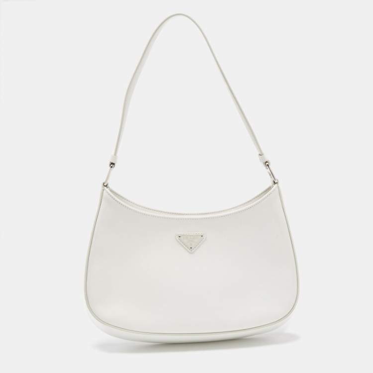 Prada White Brushed Leather Cleo Shoulder Bag Prada | The Luxury Closet